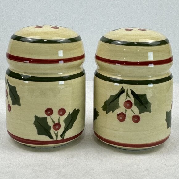 Home Victorian Holly Ceramic Salt & Pepper Shaker Set Christmas Table 4.25" - Picture 3 of 8